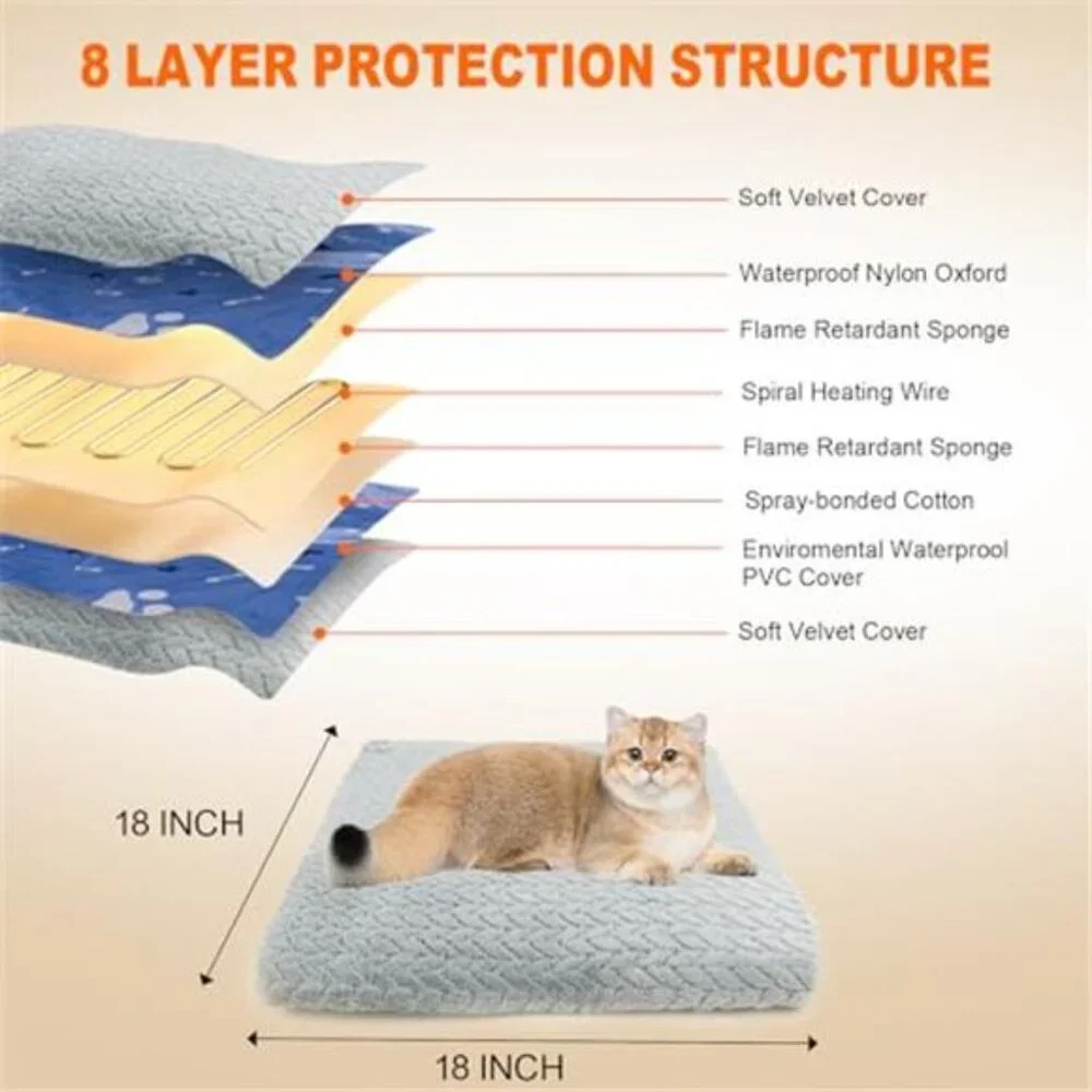 Heated Cat Bed Dog Warming Pad Adjustable Temperature Timer Soft Pet Electric